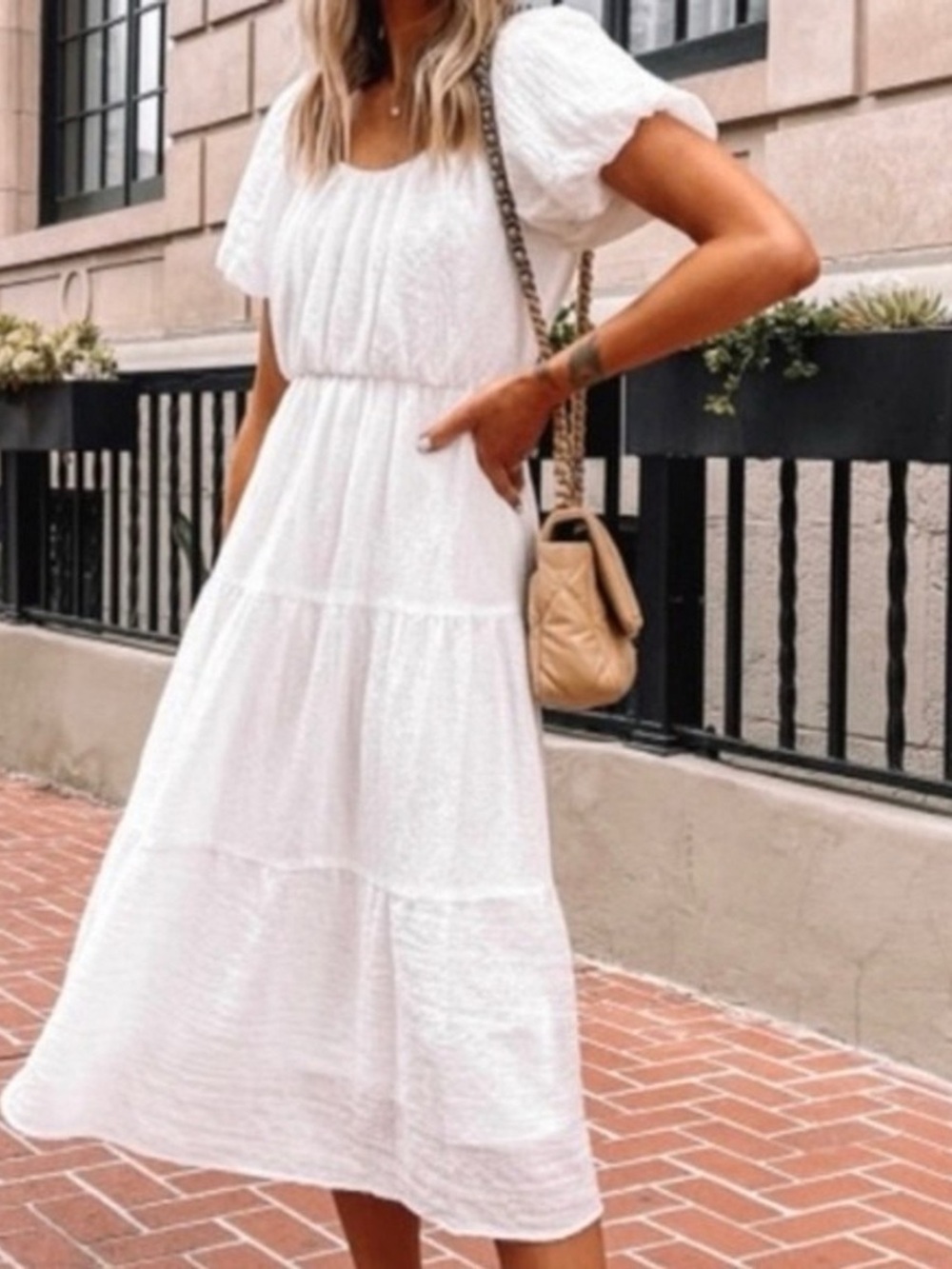 ✨ ASTR The Label White Tiered Midi Dress | Cottagecore Boho Puff Sleeve Dress ✨